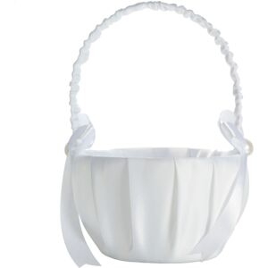 GreenZech White Pearl Single Knot Wedding Flower Basket Flower Girl Flower Basket for Home GreenZech White Pearl Single Knot Wedding Flower Basket Flower Girl Flower Basket for Home