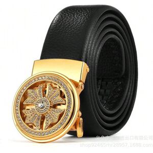 Gaatpot (Black edging gold buckle, 115cm) Men's genuine two-layer cowhide belt automatic Gaatpot (Black edging gold buckle, 115cm) Men's genuine two-layer cowhide belt automatic