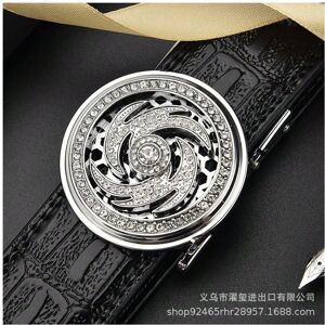 Gaatpot (Black crocodile silver buckle, 115cm) Men's genuine two-layer cowhide belt auto Gaatpot (Black crocodile silver buckle, 115cm) Men's genuine two-layer cowhide belt auto