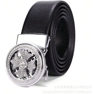 Gaatpot (Black edging silver buckle, 125cm) Men's genuine two-layer cowhide belt automat Gaatpot (Black edging silver buckle, 125cm) Men's genuine two-layer cowhide belt automat