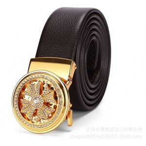 Gaatpot (Brown edging with gold buckle, 115cm) Men's genuine two-layer cowhide belt auto Gaatpot (Brown edging with gold buckle, 115cm) Men's genuine two-layer cowhide belt auto