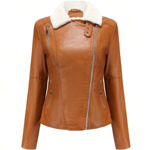 Gaatpot (Camel, XL) Women's fur and leather jacket with velvet and long sleeves for warm Gaatpot (Camel, XL) Women's fur and leather jacket with velvet and long sleeves for warm