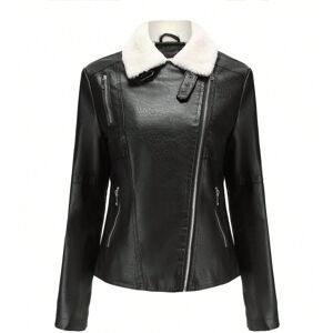 Gaatpot (black, XXL) Women's fur and leather jacket with velvet and long sleeves for war Gaatpot (black, XXL) Women's fur and leather jacket with velvet and long sleeves for war