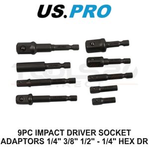US PRO 9pc Impact Driver Socket Adaptor Set 1/4" 3/8" 1/2" - 1/4" Hex DR 7199 US PRO 9pc Impact Driver Socket Adaptor Set 1/4" 3/8" 1/2" - 1/4" Hex DR 7199