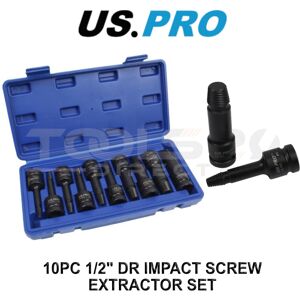 US PRO 10pc 1/2" DR Impact Screw Stud Bolt Extractor Set LH Spiral Socket Set 75 US PRO 10pc 1/2" DR Impact Screw Stud Bolt Extractor Set LH Spiral Socket Set 75