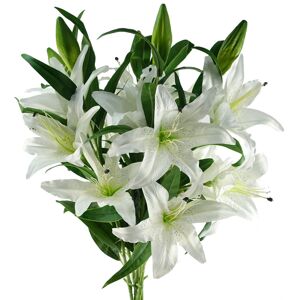 Leaf Pack of 6 x 100cm Large White Lily Stem - 18 Flowers Leaf Pack of 6 x 100cm Large White Lily Stem - 18 Flowers