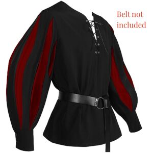 Unbranded (Black Red, S) V Medieval Men Neck Shirt Belt Vintage Puff Sleeve Tops Viking Pi Unbranded (Black Red, S) V Medieval Men Neck Shirt Belt Vintage Puff Sleeve Tops Viking Pi