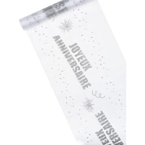 Rubies Silver Happy Birthday Organza Table Runner 29cm x 5m Rubies Silver Happy Birthday Organza Table Runner 29cm x 5m