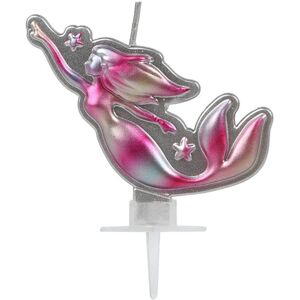 Rubies Pretty pink and silver mermaid candle 14 x 10 cm Rubies Pretty pink and silver mermaid candle 14 x 10 cm