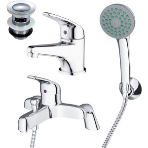 Nes Home Chrome Basin Mono Mixer & Bath Shower Mixer Taps & Waste Nes Home Chrome Basin Mono Mixer & Bath Shower Mixer Taps & Waste