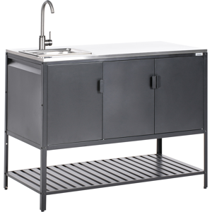 Beliani Outdoor Kitchen Cabinet with Sink MAENZA Metal Black Beliani Outdoor Kitchen Cabinet with Sink MAENZA Metal Black