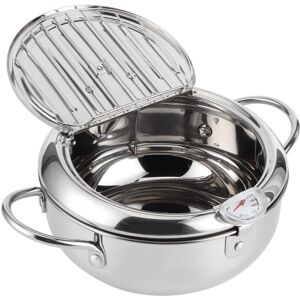 Unbranded Fryer Pot - 24cm Stainless Steel Tempura Fryer with Thermometer, Lid, Oil Draine Unbranded Fryer Pot - 24cm Stainless Steel Tempura Fryer with Thermometer, Lid, Oil Draine