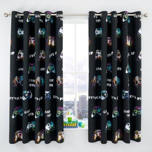 Catherine Lansfield Game Over 66x72 Inch Eyelet Curtains Two Panels Black Catherine Lansfield Game Over 66x72 Inch Eyelet Curtains Two Panels Black
