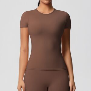 Unbranded (Chestnut color, S) Solid color double-sided brushed tight sports short-sleeved Unbranded (Chestnut color, S) Solid color double-sided brushed tight sports short-sleeved