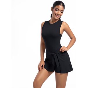 Unbranded (Black, S) Anti-exposure tennis skirt one-piece yoga clothing vest all-in-one fi Unbranded (Black, S) Anti-exposure tennis skirt one-piece yoga clothing vest all-in-one fi