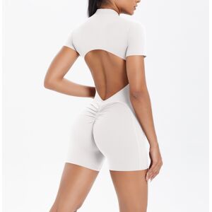 Unbranded (Short-sleeved shorts-white gray, S) Solid color zipper beautiful back tight one Unbranded (Short-sleeved shorts-white gray, S) Solid color zipper beautiful back tight one