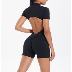 Unbranded (Short sleeve shorts - black, S) Solid color zipper beautiful back tight one-pie Unbranded (Short sleeve shorts - black, S) Solid color zipper beautiful back tight one-pie