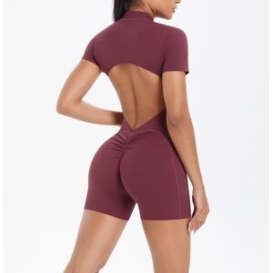 Unbranded (Short-sleeved shorts-maroon, M) Solid color zipper beautiful back tight one-pie Unbranded (Short-sleeved shorts-maroon, M) Solid color zipper beautiful back tight one-pie