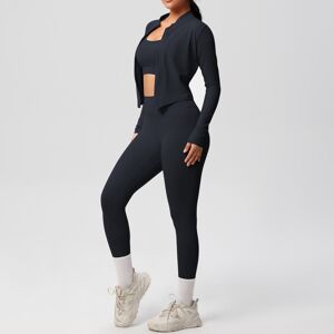 Unbranded (Three-piece set-black, XL) Solid color double-sided brushed tight-fitting sport Unbranded (Three-piece set-black, XL) Solid color double-sided brushed tight-fitting sport