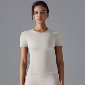 Unbranded (Short sleeves-white gray, L) Solid color double-sided brushed high-elastic tigh Unbranded (Short sleeves-white gray, L) Solid color double-sided brushed high-elastic tigh