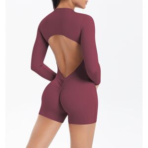 Unbranded (Long-sleeved shorts-maroon, S) Hollow beautiful back half-open zipper one-piece Unbranded (Long-sleeved shorts-maroon, S) Hollow beautiful back half-open zipper one-piece