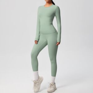 Unbranded (Suit-Basil Green, S) Double-sided brushed solid color tight training long-sleev Unbranded (Suit-Basil Green, S) Double-sided brushed solid color tight training long-sleev