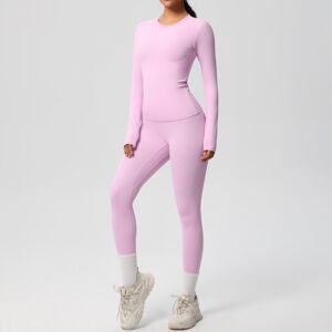 Unbranded (Set-Sakura Pink, L) Double-sided brushed solid color tight training long-sleeve Unbranded (Set-Sakura Pink, L) Double-sided brushed solid color tight training long-sleeve