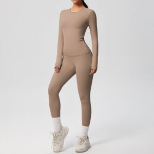 Unbranded (Suit-Mocha Brown, M) Double-sided brushed solid color tight training long-sleev Unbranded (Suit-Mocha Brown, M) Double-sided brushed solid color tight training long-sleev