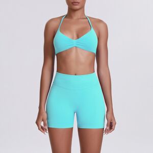 Unbranded (Suit-mint green, XXL) Seamless solid color beautiful back halter bra shorts yog Unbranded (Suit-mint green, XXL) Seamless solid color beautiful back halter bra shorts yog