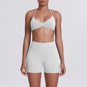 Unbranded (Suit - Feather Beige, M) Seamless solid color beautiful back halter bra shorts Unbranded (Suit - Feather Beige, M) Seamless solid color beautiful back halter bra shorts