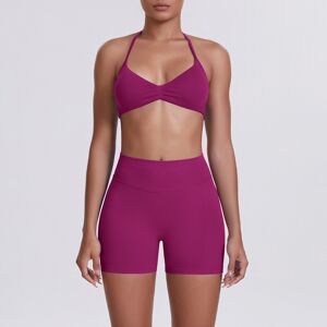 Unbranded (Suit-Wildberry Color, M) Seamless solid color beautiful back halter bra shorts Unbranded (Suit-Wildberry Color, M) Seamless solid color beautiful back halter bra shorts
