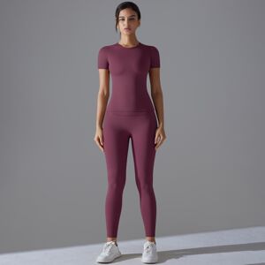 Unbranded (Suit-maroon red, S) Solid color double-sided brushed tight-fitting high-elastic Unbranded (Suit-maroon red, S) Solid color double-sided brushed tight-fitting high-elastic