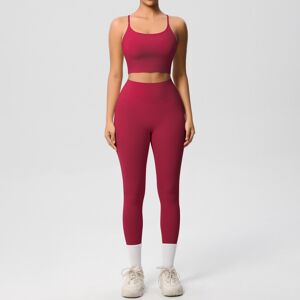 Unbranded (Set-Carmine, L) Double-sided brushed solid color back-fitting breathable yoga c Unbranded (Set-Carmine, L) Double-sided brushed solid color back-fitting breathable yoga c
