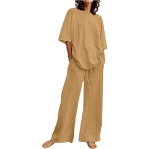 Unbranded (S, 002* Khaki) Summer Outfits for Women 2 Piece Cotton Linen Set Boyfriend Over Unbranded (S, 002* Khaki) Summer Outfits for Women 2 Piece Cotton Linen Set Boyfriend Over