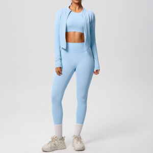 Unbranded (Three-piece set-sky blue, M) Solid color brushed breathable tight-fitting fitne Unbranded (Three-piece set-sky blue, M) Solid color brushed breathable tight-fitting fitne
