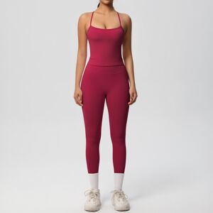 Unbranded (Set-Carmine, XL) Solid color nude double-sided brushed back tight sports yoga c Unbranded (Set-Carmine, XL) Solid color nude double-sided brushed back tight sports yoga c