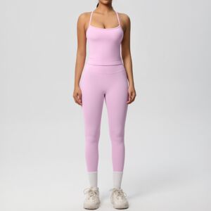 Unbranded (Set-Sakura Pink, S) Solid color nude double-sided brushed back tight sports yog Unbranded (Set-Sakura Pink, S) Solid color nude double-sided brushed back tight sports yog