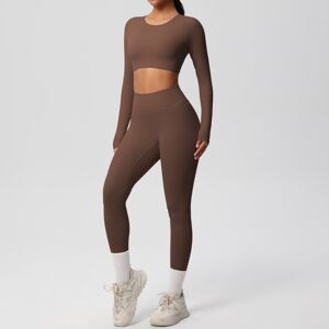 Unbranded (Suit-chestnut color, L) Solid color double-sided nylon brushed nude tight sport Unbranded (Suit-chestnut color, L) Solid color double-sided nylon brushed nude tight sport