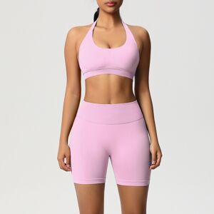 Unbranded (Set-Barbie Pink, XXL) Beautiful back halter neck sports bra shorts yoga suit ti Unbranded (Set-Barbie Pink, XXL) Beautiful back halter neck sports bra shorts yoga suit ti
