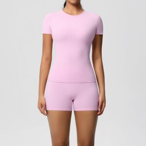 Unbranded (Set-Sakura Pink, S) Double-sided brushed solid color tight-fitting high-elastic Unbranded (Set-Sakura Pink, S) Double-sided brushed solid color tight-fitting high-elastic