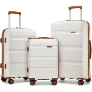 Unbranded (cream and brown, 19+24+28inch) 4-Piece PP Hardshell Luggage Set–Durable Travel Unbranded (cream and brown, 19+24+28inch) 4-Piece PP Hardshell Luggage Set–Durable Travel