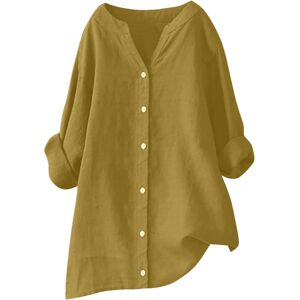 Unbranded (3XL, Z1 Yellow) Summer Tops for Women UK Clearance Casual Button Down Cotton Li Unbranded (3XL, Z1 Yellow) Summer Tops for Women UK Clearance Casual Button Down Cotton Li