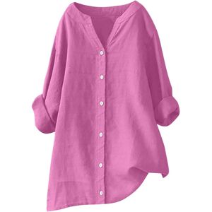 Unbranded (16, 005* Hot Pink) Womens Button Down Shirts Cotton Linen Casual Long Sleeve To Unbranded (16, 005* Hot Pink) Womens Button Down Shirts Cotton Linen Casual Long Sleeve To