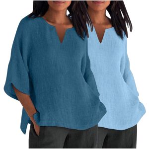 Unbranded (12, 009* Blue) 2PCS Womens Tops 3/4 Sleeve Shirts Casual V Neck Cotton Linen T Unbranded (12, 009* Blue) 2PCS Womens Tops 3/4 Sleeve Shirts Casual V Neck Cotton Linen T