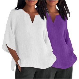 Unbranded (8, 001* Purple) 2PCS Womens Tops 3/4 Sleeve Shirts Casual V Neck Cotton Linen T Unbranded (8, 001* Purple) 2PCS Womens Tops 3/4 Sleeve Shirts Casual V Neck Cotton Linen T