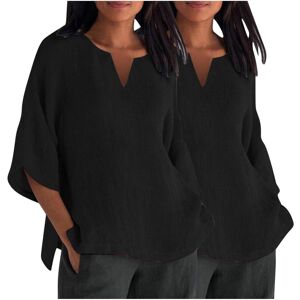 Unbranded (8, 011* Black) 2PCS Womens Tops 3/4 Sleeve Shirts Casual V Neck Cotton Linen T Unbranded (8, 011* Black) 2PCS Womens Tops 3/4 Sleeve Shirts Casual V Neck Cotton Linen T