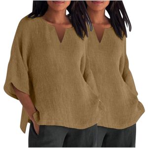 Unbranded (8, 011* Brown) 2PCS Womens Tops 3/4 Sleeve Shirts Casual V Neck Cotton Linen T Unbranded (8, 011* Brown) 2PCS Womens Tops 3/4 Sleeve Shirts Casual V Neck Cotton Linen T