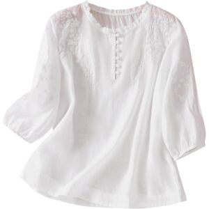 Unbranded (M, 002 White) Cotton Linen Shirts for Women Trendy Summer Tops Embroidered Crew Unbranded (M, 002 White) Cotton Linen Shirts for Women Trendy Summer Tops Embroidered Crew