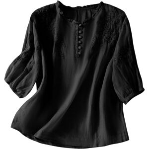 Unbranded (M, 001 Black) Cotton Linen Shirts for Women Trendy Summer Tops Embroidered Crew Unbranded (M, 001 Black) Cotton Linen Shirts for Women Trendy Summer Tops Embroidered Crew