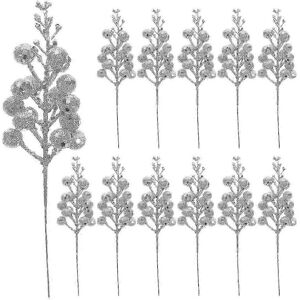 Unbranded (19 x 5 x 5 cm - Silver) 12 Pack Christmas Glitter Berry Stems, Glitter Sticks, Unbranded (19 x 5 x 5 cm - Silver) 12 Pack Christmas Glitter Berry Stems, Glitter Sticks,